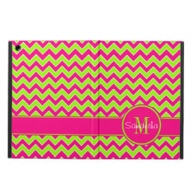 Lime Green w/ Pink Chevron Pattern Custom Monogram iPad Air Cases