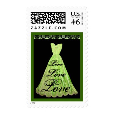 LIME GREEN Wedding LOVE Bridesmaid Dress Postage Stamps by JaclinArt