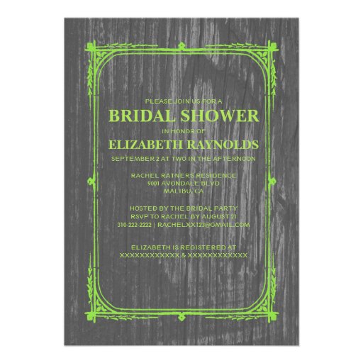 Lime Green Western Barn Wood Bridal Shower Invites