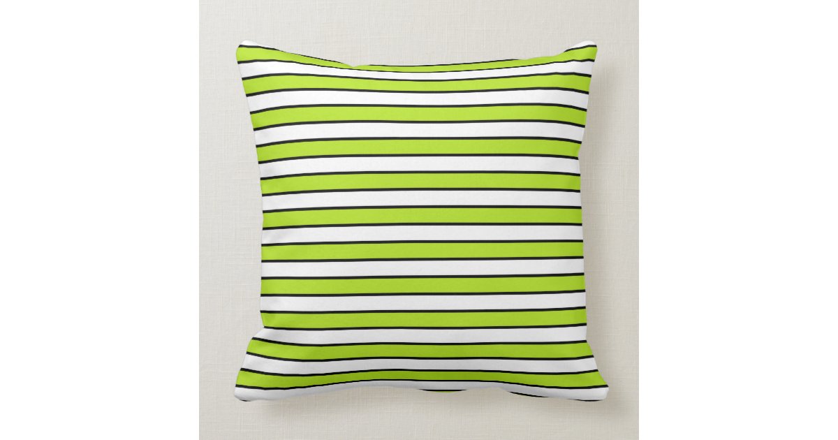 Lime Green, White and Black Stripes Throw Pillow Zazzle