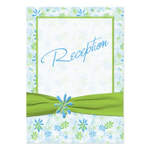 Lime Green,White, and Blue Floral Enclosure Card Business Card Templates (front side)