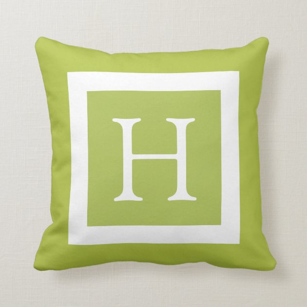 Lime Green White Custom Monogram Pillows