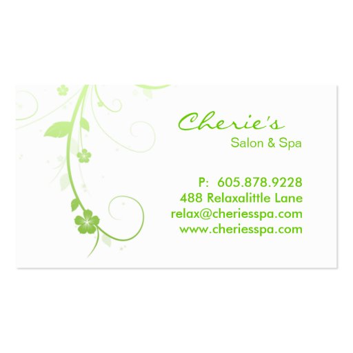 Lime green White Floral Swirls business card (back side)