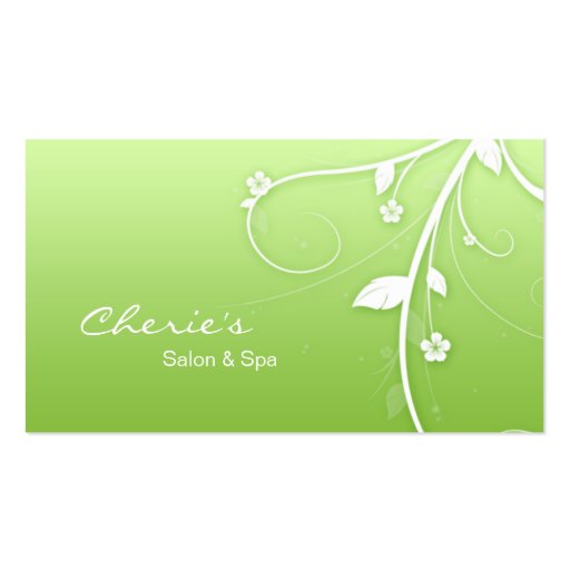Lime green White Floral Swirls business card (front side)
