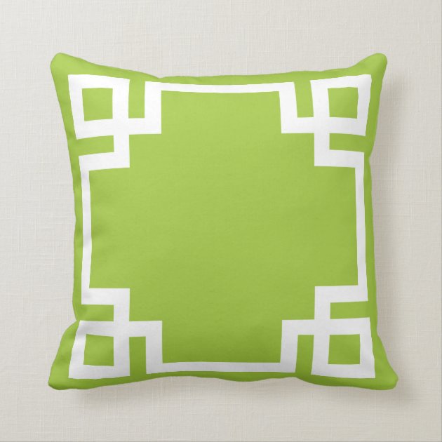Lime Green White Greek Key Monogram Pillows