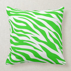 Lime Green White Zebra Stripes Wild Animal Prints Throw Pillow