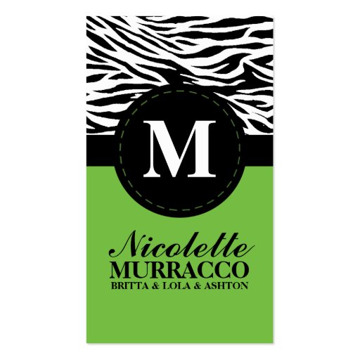 Lime Green Wild Zebra Print Mommy Calling Card / Business Card Templates (front side)