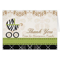 Lime Green Zebra Baby Carriage Shower Thank You cards