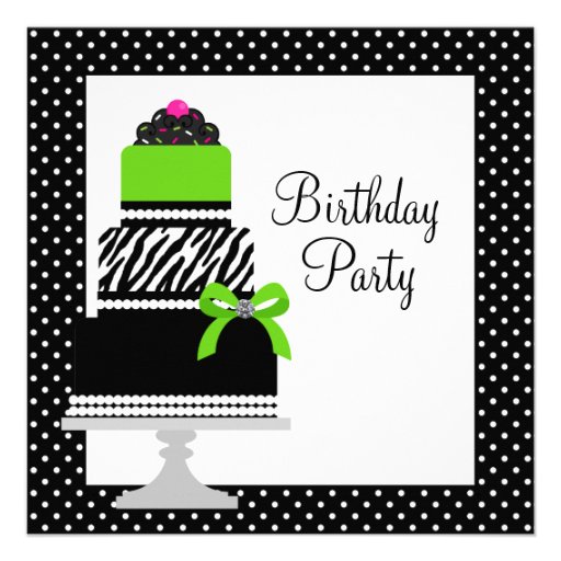 Lime Green Zebra Cake Cupcake Birthday Party Custom Announcements