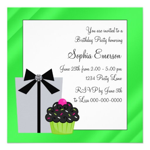 Lime Green Zebra Cake Cupcake Birthday Party Custom Invite