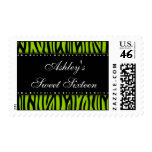 Lime Green Zebra Diamonds Sweet 16 Birthday Postage
