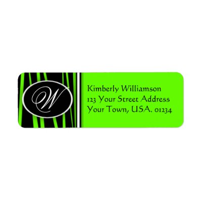 Lime Green Zebra Monogrammed Return Address Labels