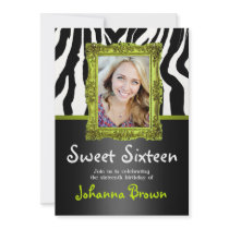 Lime Green Zebra - Photo - Sweet 16 Invitation