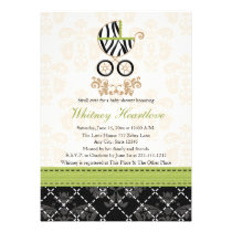Lime Green Zebra Print Baby Carriage Baby Shower invitations