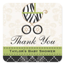 Lime Green Zebra Print Baby Carriage Thank You stickers