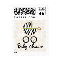 Lime Green Zebra Print Carriage Baby Shower stamps