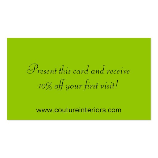 Lime Green Zebra Print Personalize Business Card (back side)