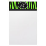 Lime Green Zebra Stripes Monogrammed Stationery