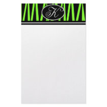 Lime Green Zebra Stripes Monogrammed Stationery