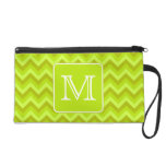 Lime Green Zigzags with Custom Monogram. Wristlet Clutch