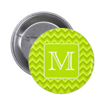 Lime Green Zigzags with Custom Monogram. Button