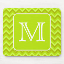 Lime Green Zigzags with Custom Monogram. Mousepads