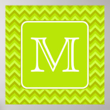 Lime Green Zigzags with Custom Monogram. Posters