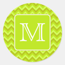 Lime Green Zigzags with Custom Monogram. Round Stickers