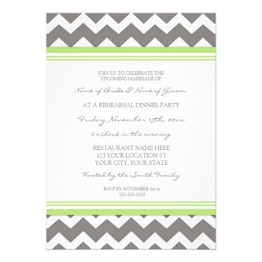 Lime Grey Chevron Rehearsal Dinner Party Cards