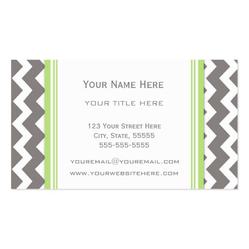 Lime Grey Chevron Retro Business Cards (back side)
