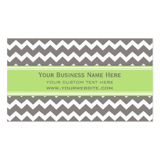 Lime Grey Chevron Retro Business Cards (front side)