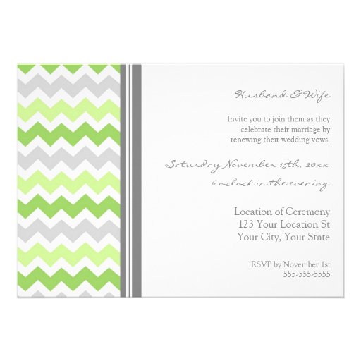 Lime Grey Chevron Wedding Vow Renewal Invitation