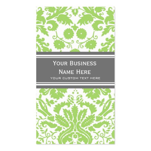Lime Grey Damask Floral Business Cards (front side)