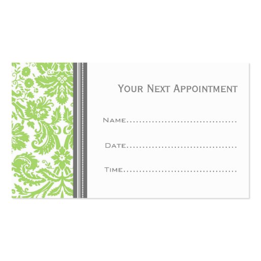 Lime Grey Damask Salon Appointment Cards Business Cards (back side)