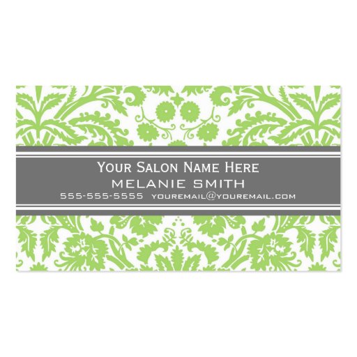 Lime Grey Damask Salon Appointment Cards Business Cards (front side)