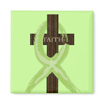 Lime Lymphoma Awareness Ribbon on a Cross magnets