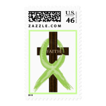 Lime Lymphoma Awareness Ribbon on a Cross postage by Stefanie_Rski Lime Lymphoma Awareness Ribbon on a Cross postage