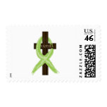 Lime Lymphoma Awareness Ribbon on a Cross Postage