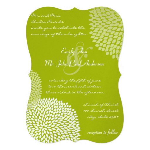 Lime Modern Floral Chrysanthemum Wedding Custom Announcement