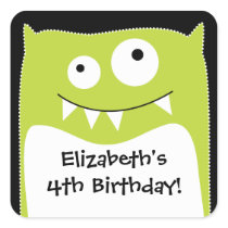 Lime Monster Bash Birthday Square Sticker