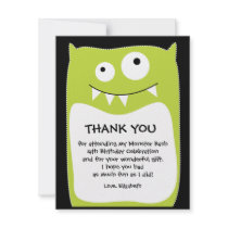 Lime Monster Bash Thank You Card (Flat) Invitations