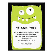 Lime Monster Bash Thank You Card (Flat) Invitations