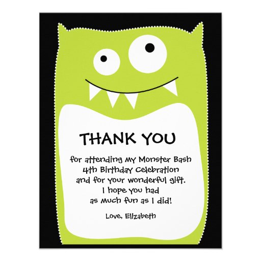 Lime Monster Bash Thank You Card (Flat) Invitations