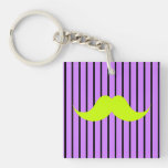 Lime Mustache Stripes Purple Square Acrylic Keychain