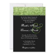 Lime Olive Black White Damask Wedding Invitation invitation