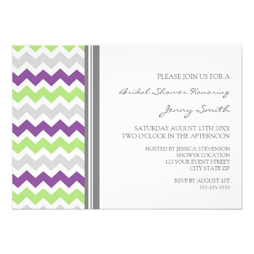 Lime Plum Gray Chevron Bridal Shower Invitation