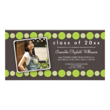 Lime Polkadots Custom Graduation Announcement Picture Card