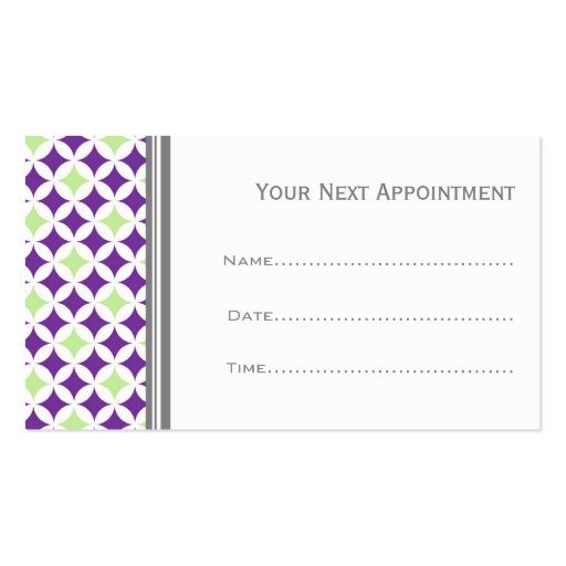 Lime Purple White Grey Salon Appointment Cards Business Cards (back side)