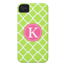 Lime Quarterfoil Pink Monogram Custom iPhone Case Case-Mate iPhone 4 Cases