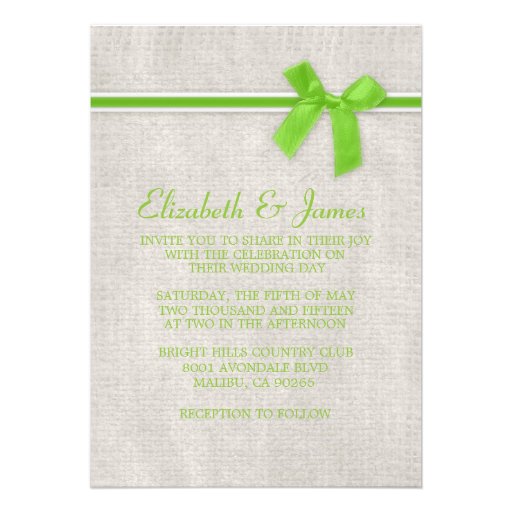 Lime Rustic Burlap Wedding Invitations